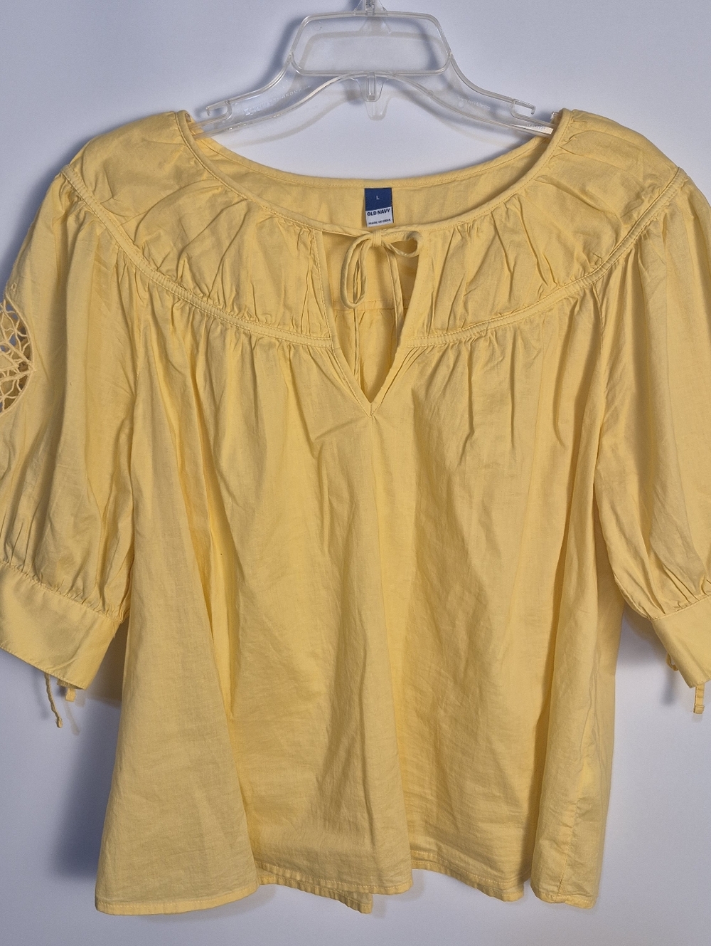 Old Navy Yellow Peasant Blouse Lace Sleeve Boho Top Womens L